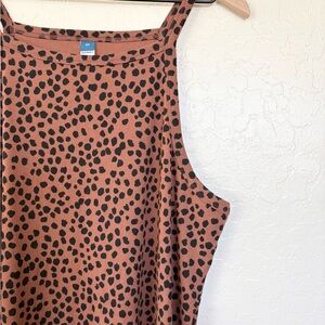 Old Navy Brown Sleeveless Midi Dress with Black Spot Print